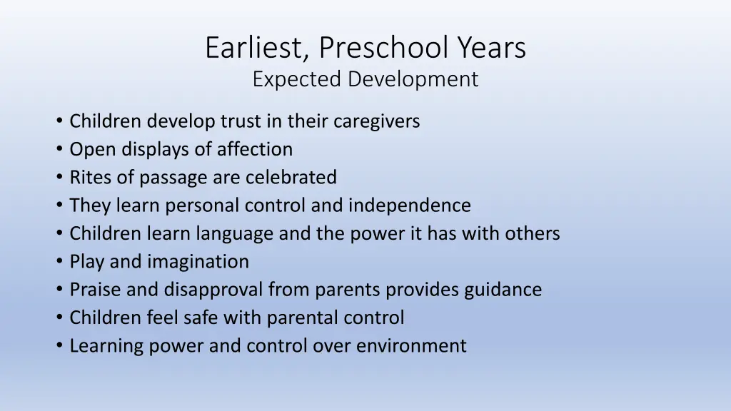 earliest preschool years expected development