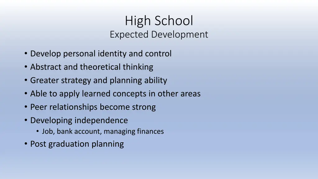 high school expected development