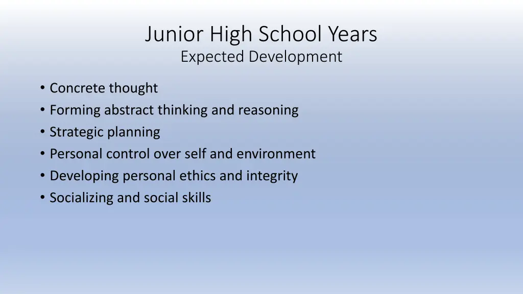 junior high school years expected development
