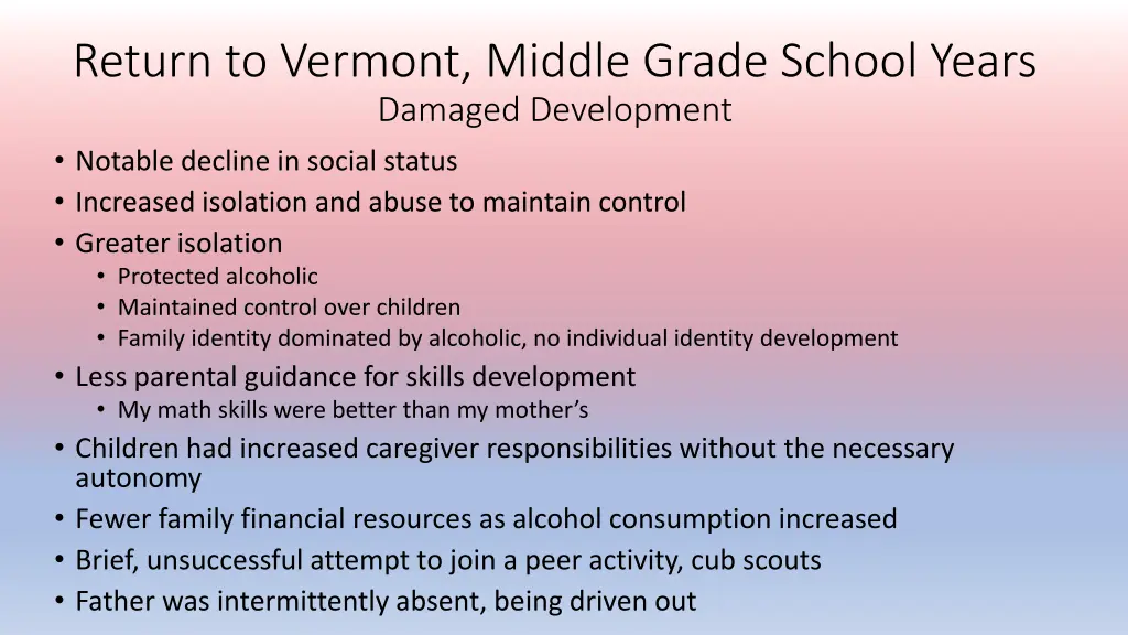 return to vermont middle grade school years 1