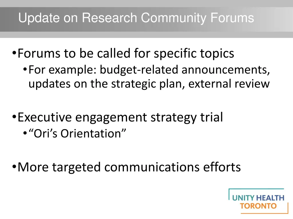 update on research community forums
