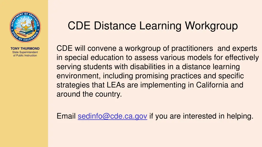 cde distance learning workgroup