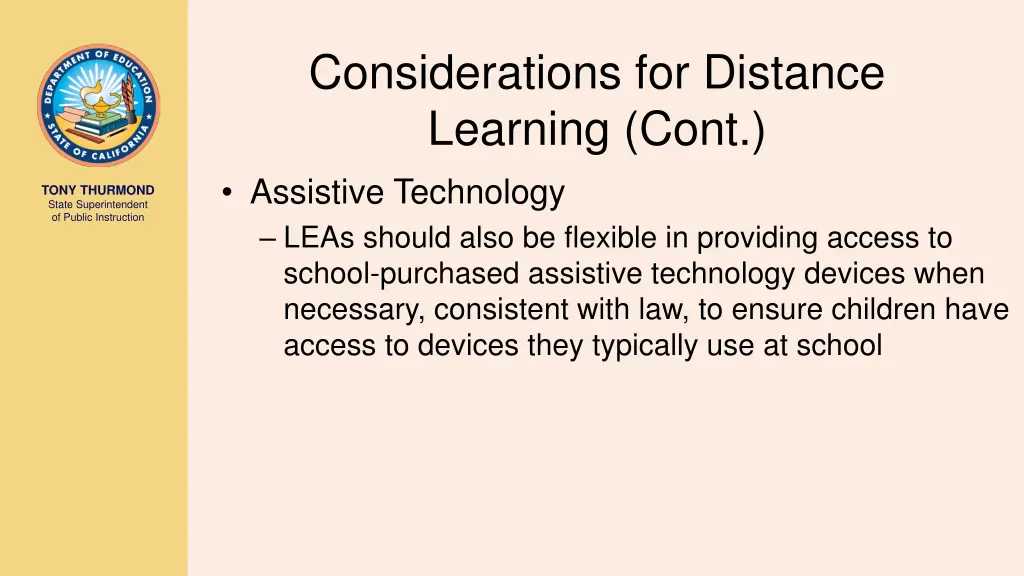 considerations for distance learning cont
