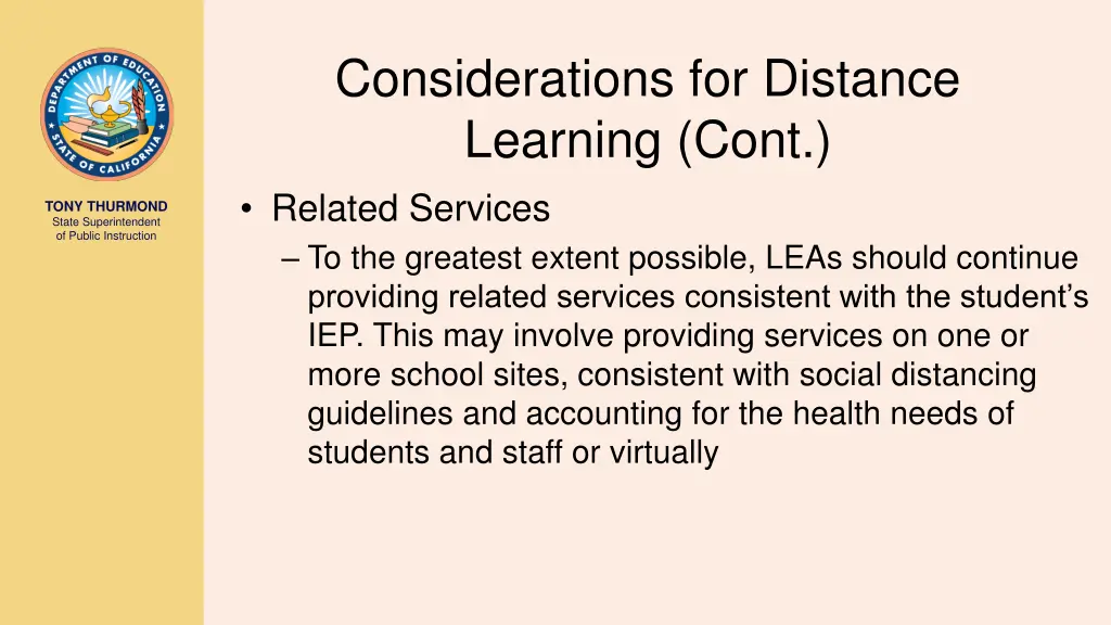 considerations for distance learning cont related