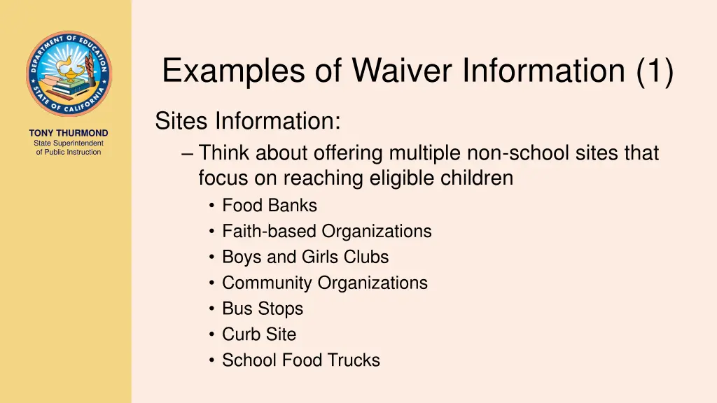 examples of waiver information 1