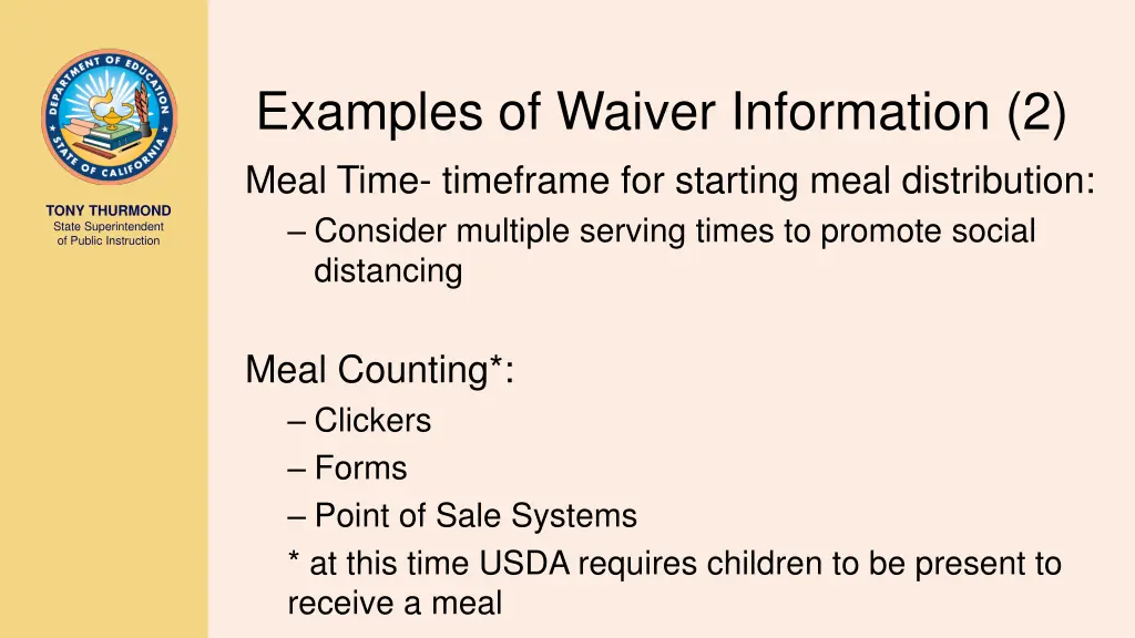 examples of waiver information 2 meal time