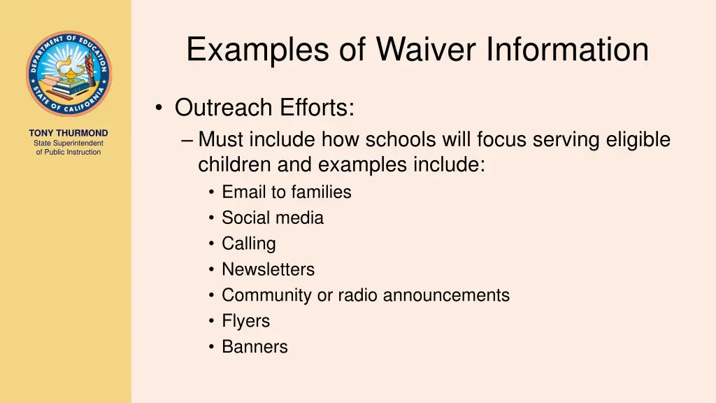 examples of waiver information