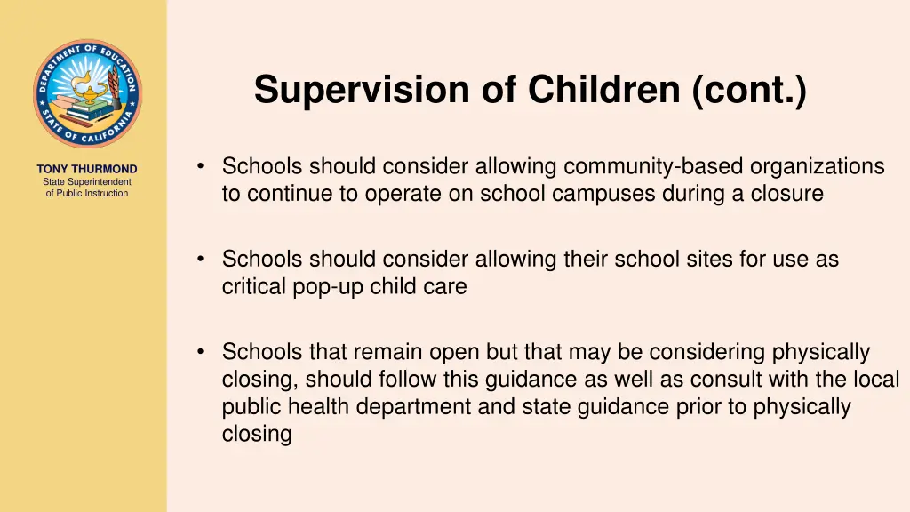 supervision of children cont