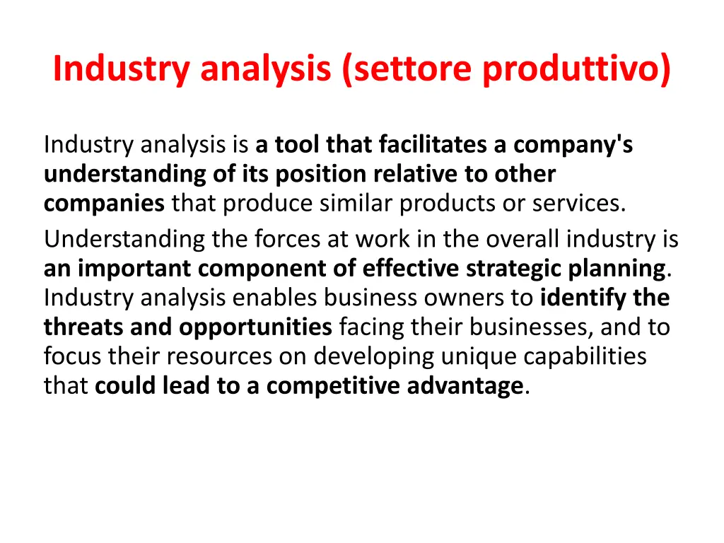 industry analysis settore produttivo