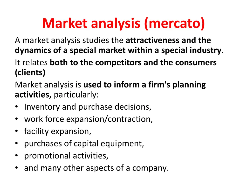 market analysis mercato a market analysis studies