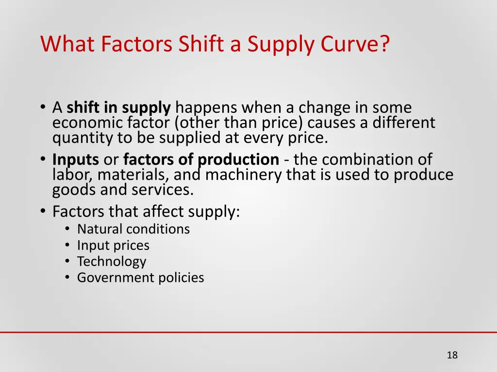 what factors shift a supply curve