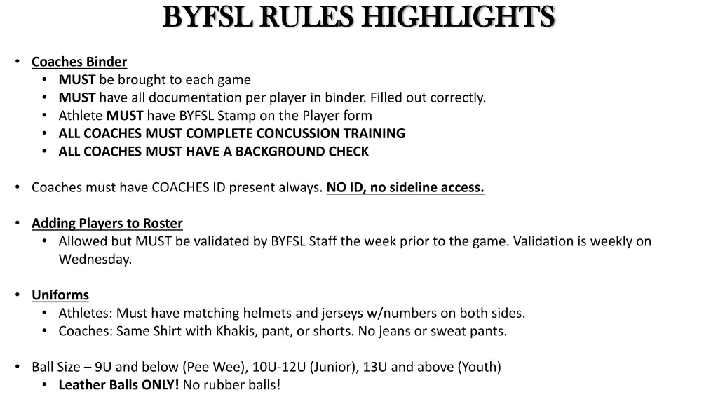 byfsl rules highlights byfsl rules highlights