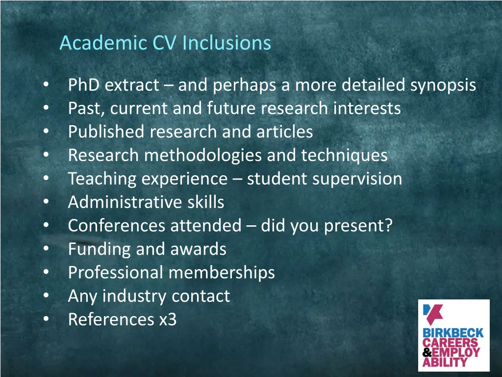 academic cv inclusions