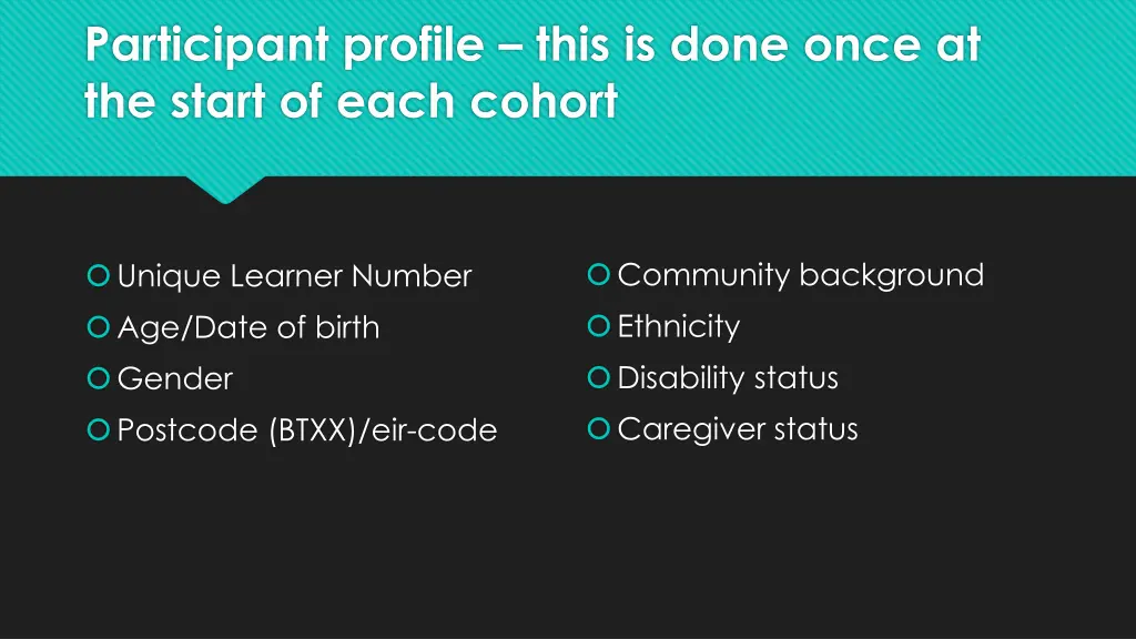 participant profile this is done once