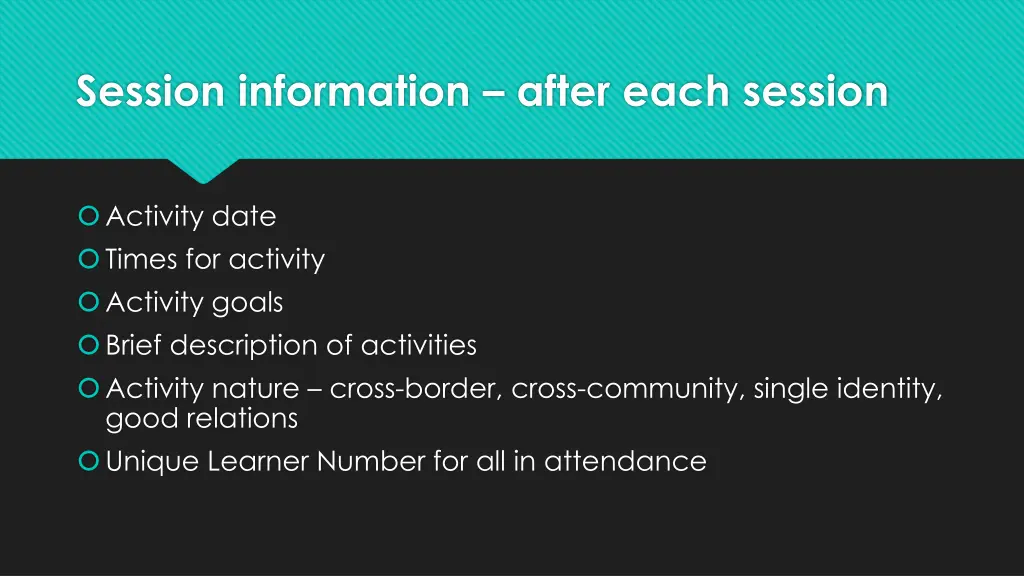 session information after each session