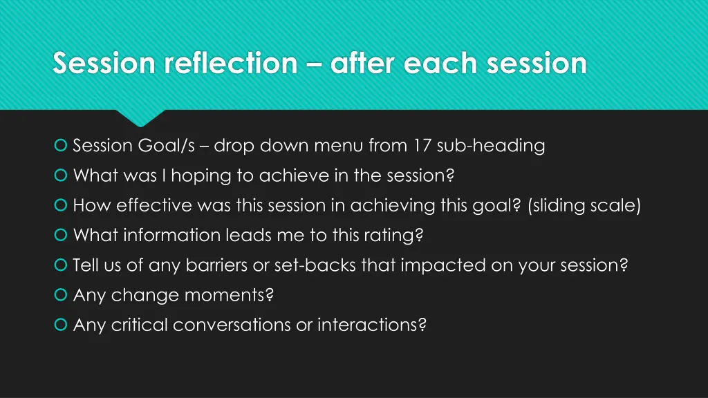 session reflection after each session