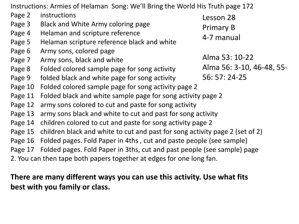 instructions armies of helaman song we ll bring