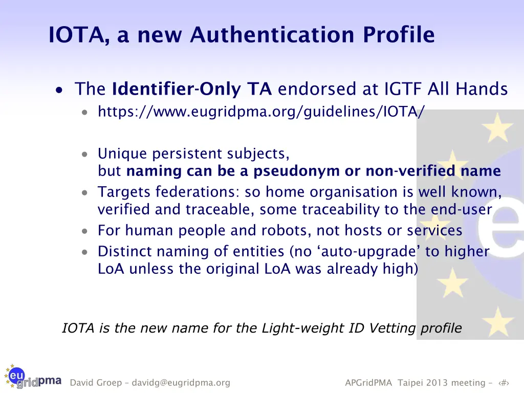 iota a new authentication profile