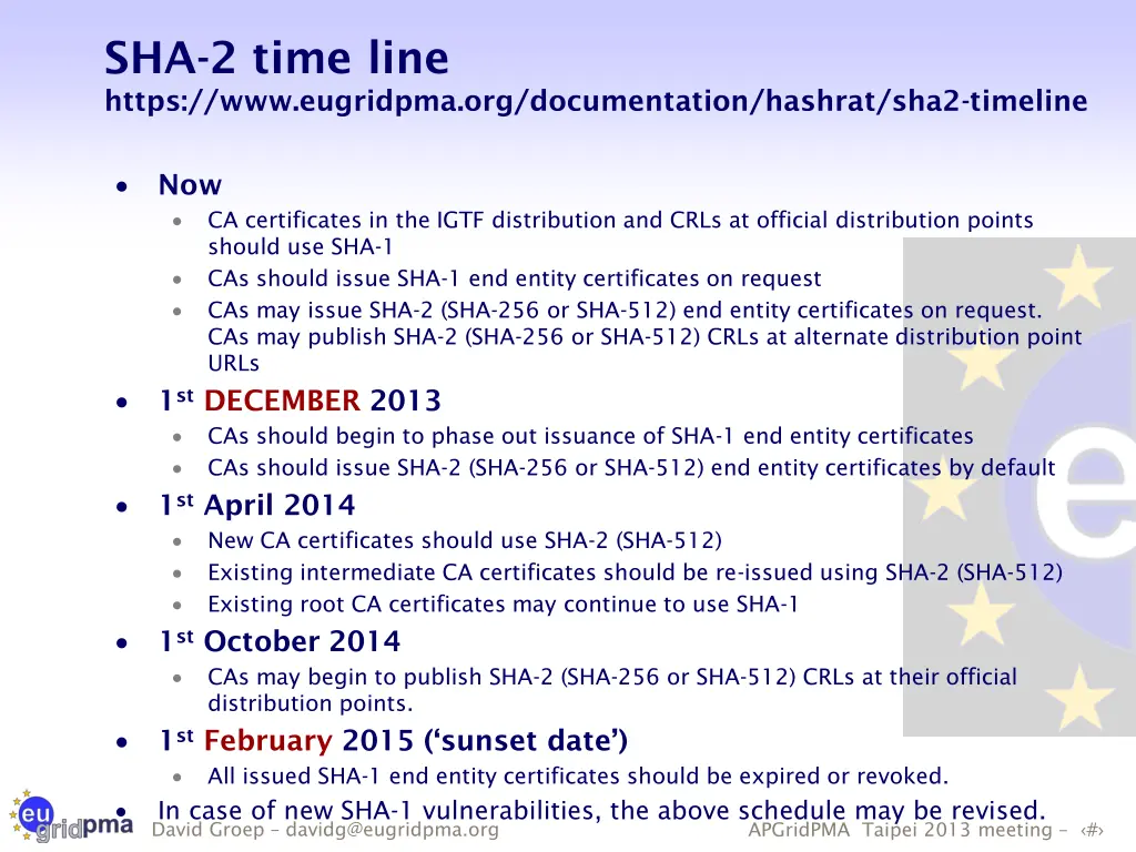 sha 2 time line https www eugridpma
