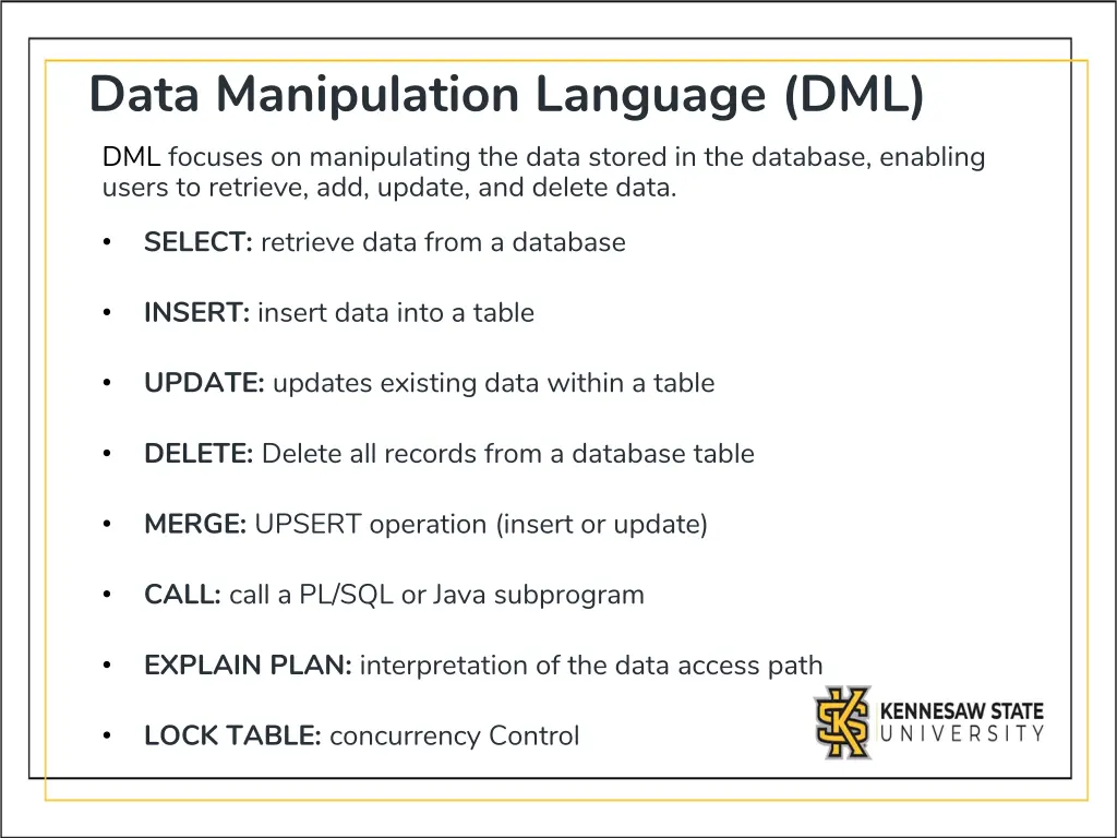 data manipulation language dml dml focuses