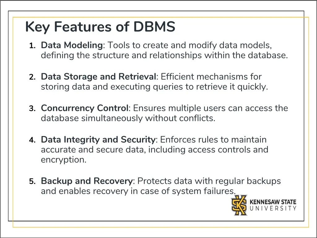 key features of dbms 1 data modeling tools