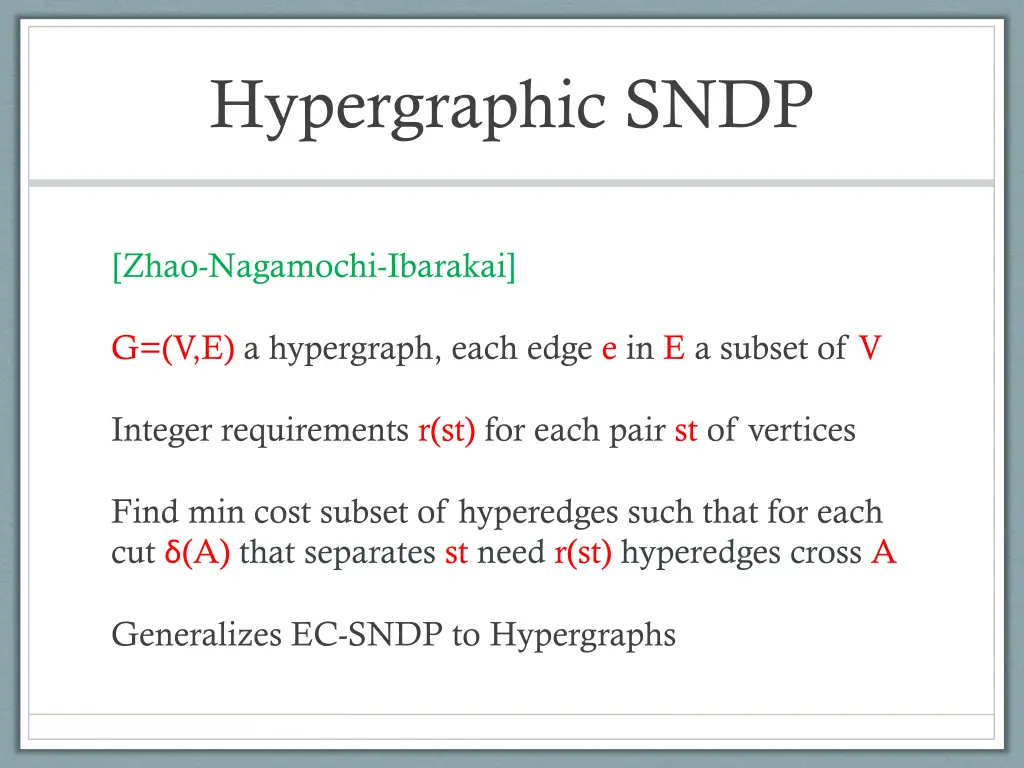 hypergraphic sndp