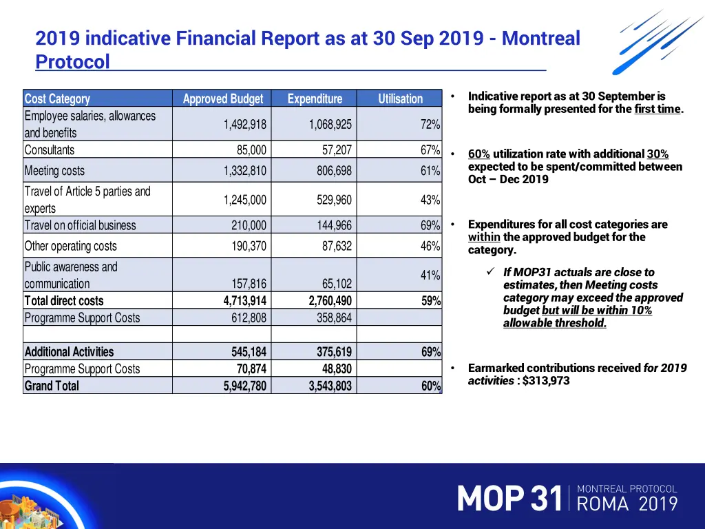 2019 indicative financial report