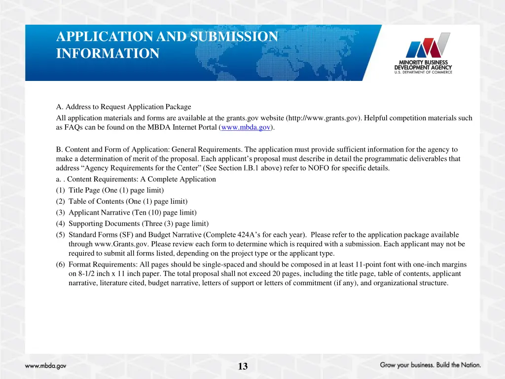 application and submission information