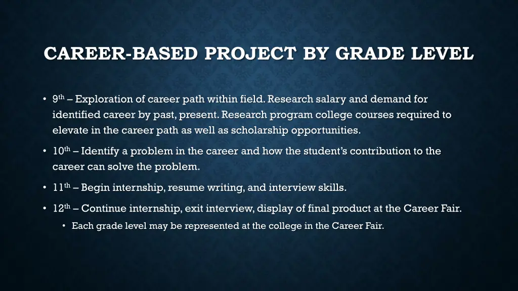 career based project by grade level