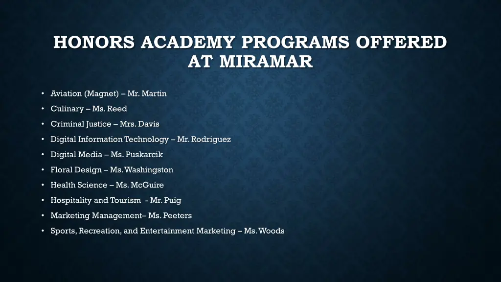 honors academy programs offered at miramar