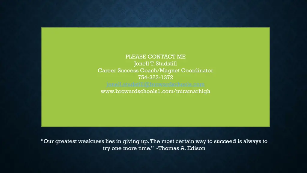 please contact me jonell t studstill career