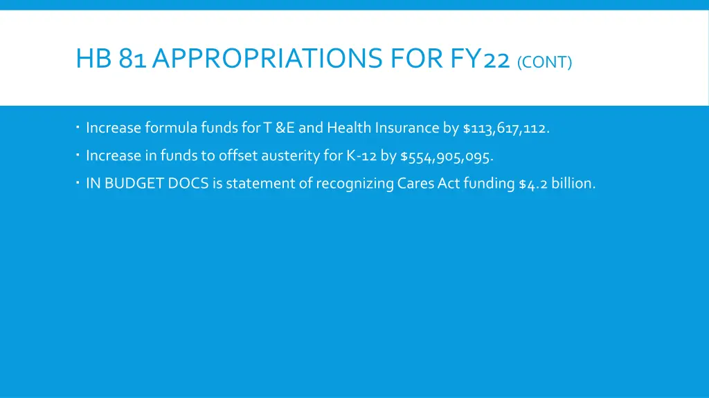 hb 81 appropriations for fy22 cont