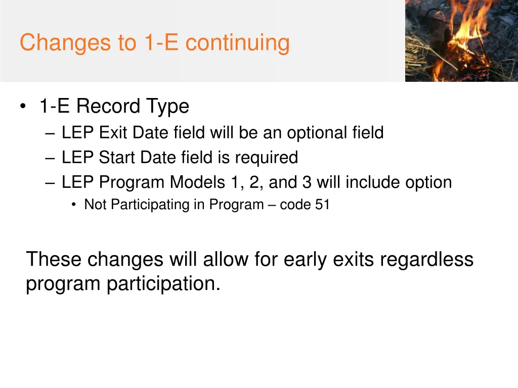 changes to 1 e continuing