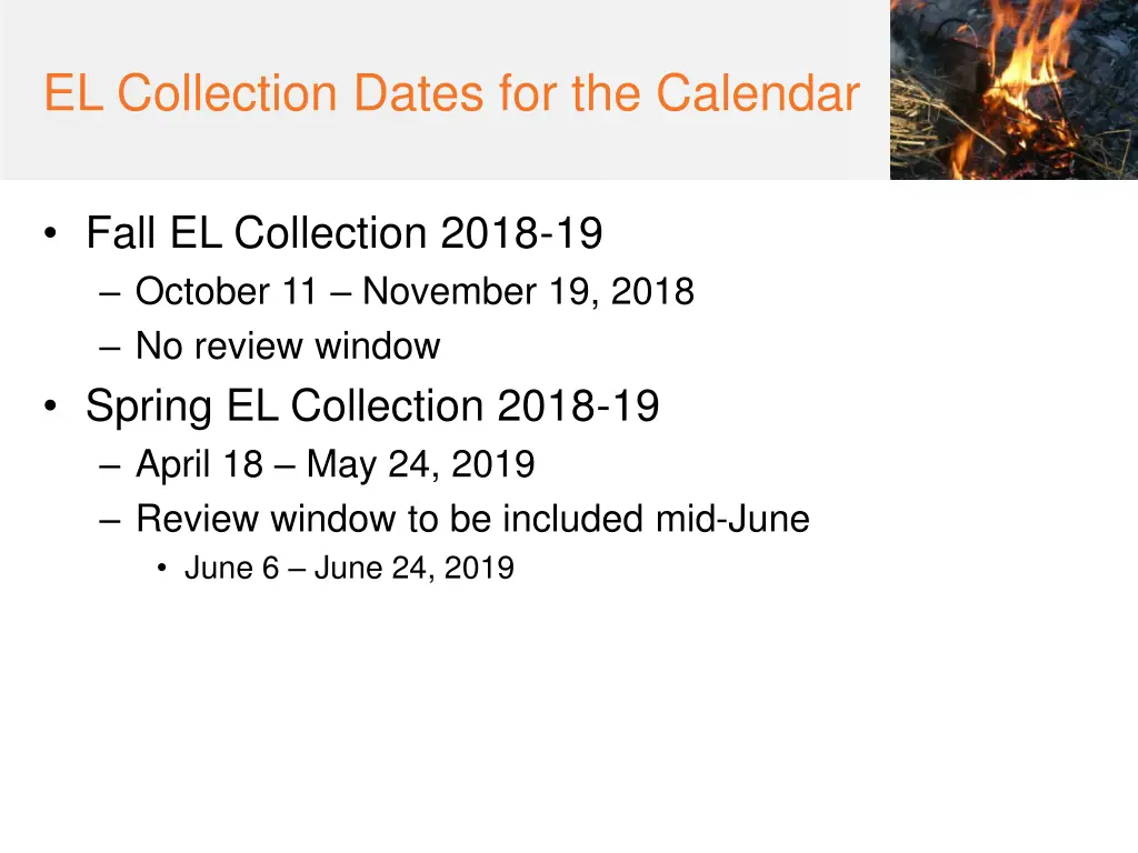 el collection dates for the calendar