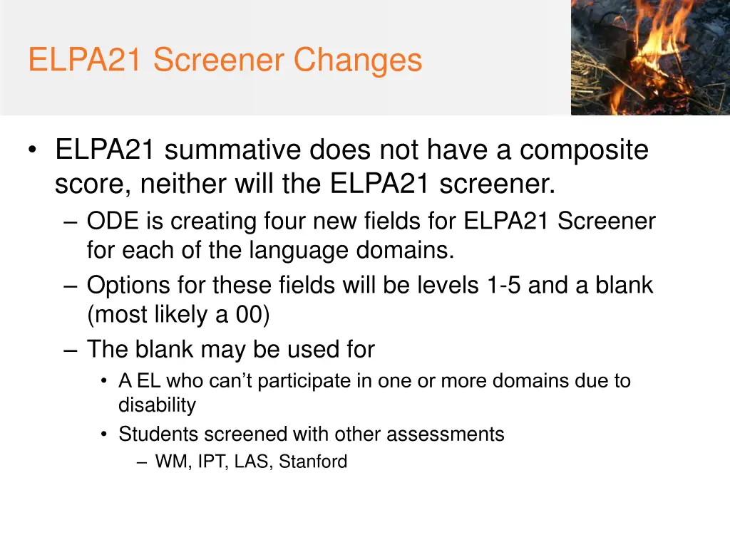elpa21 screener changes