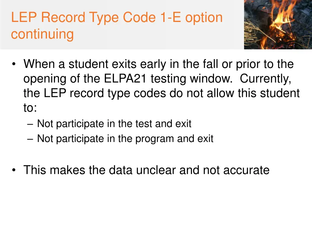 lep record type code 1 e option continuing