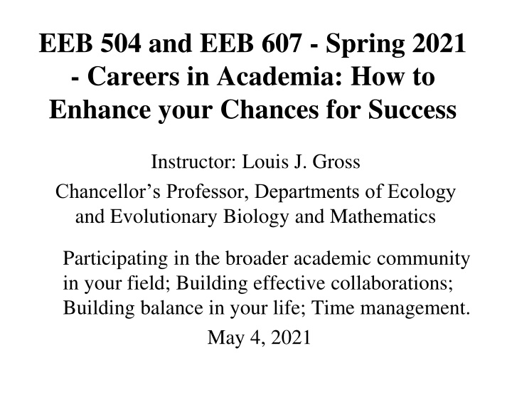 eeb 504 and eeb 607 spring 2021 careers