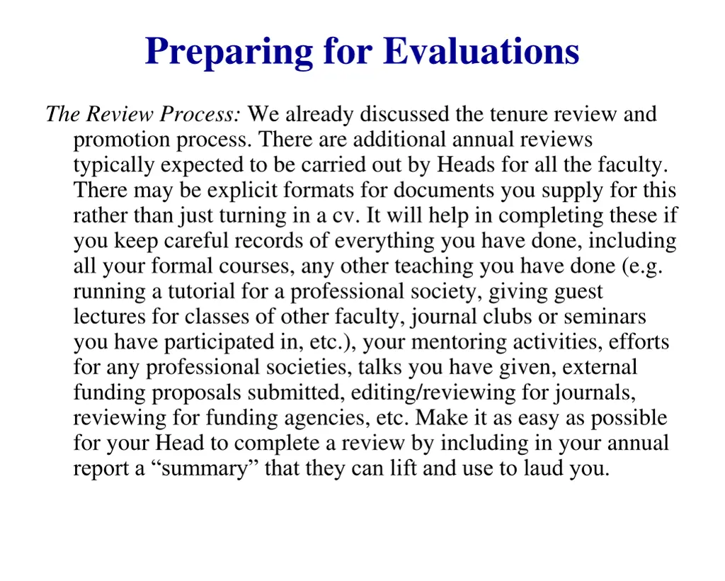 preparing for evaluations