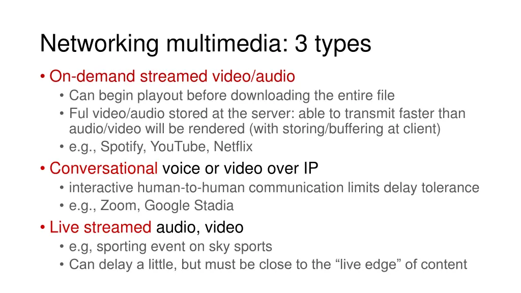 networking multimedia 3 types