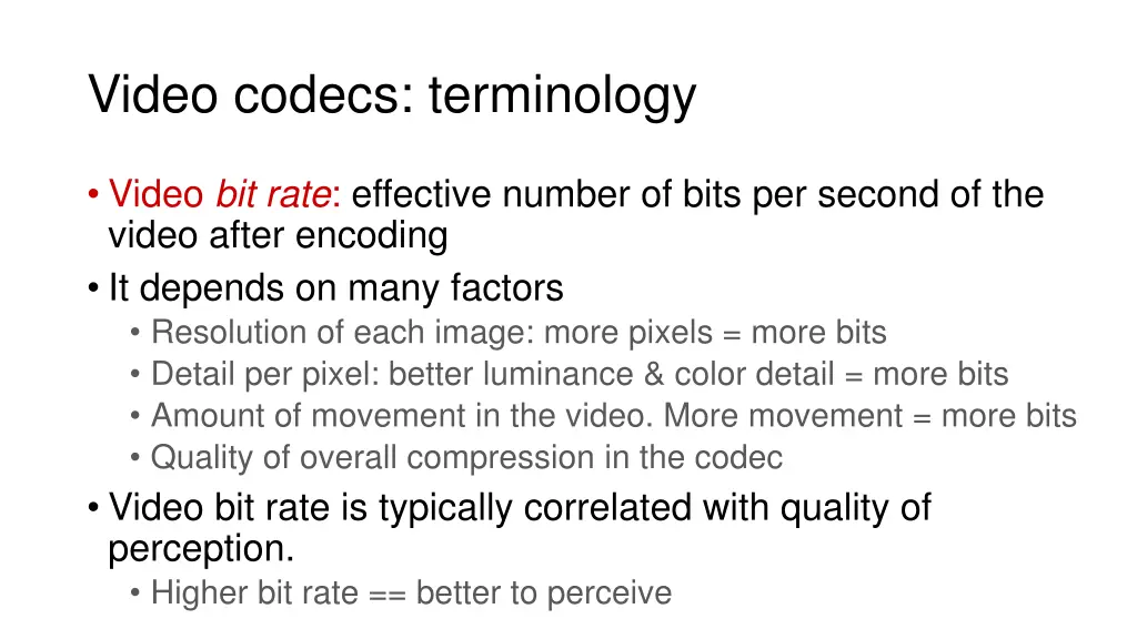 video codecs terminology