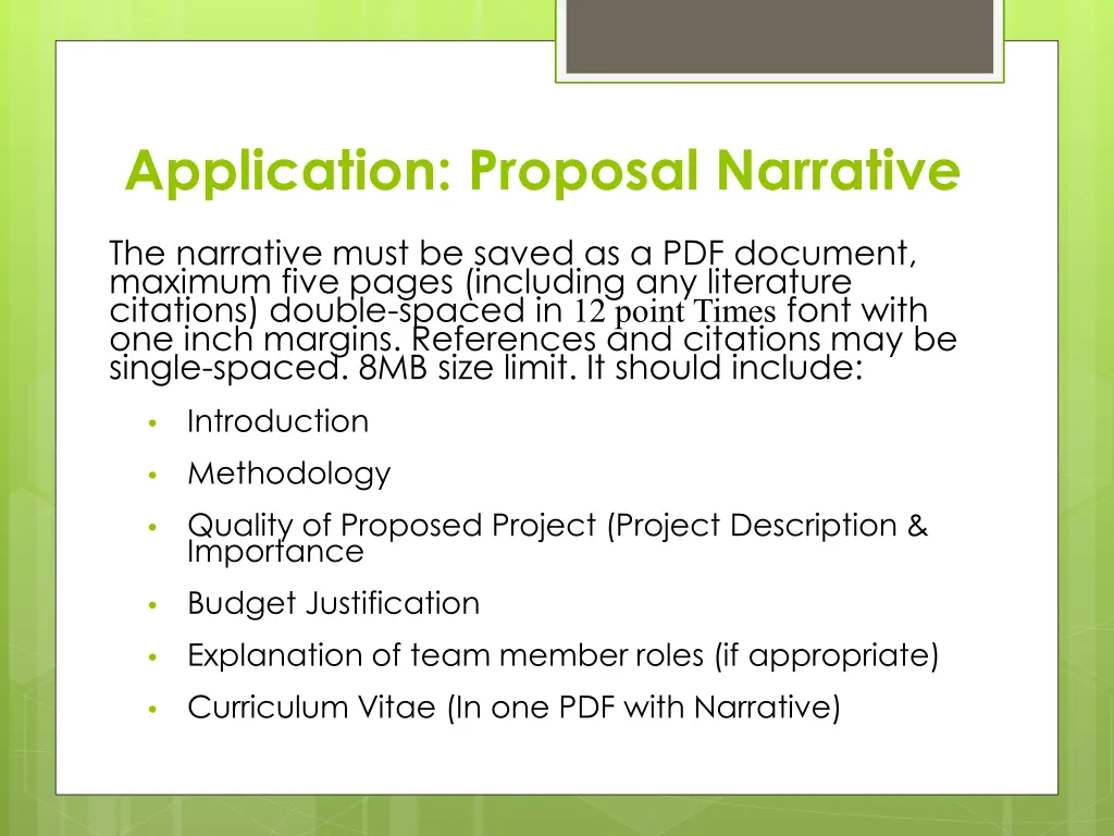 application proposal narrative