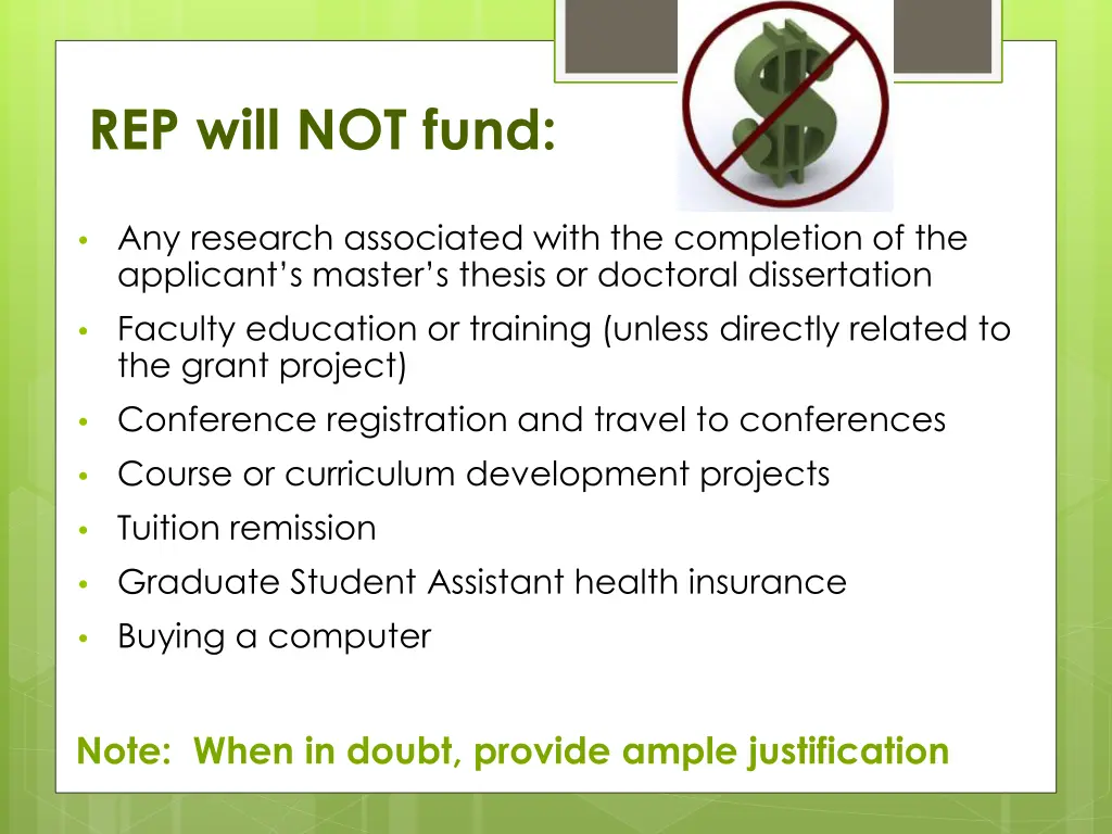 rep will not fund