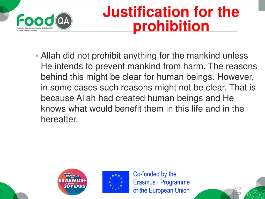 justification for the prohibition
