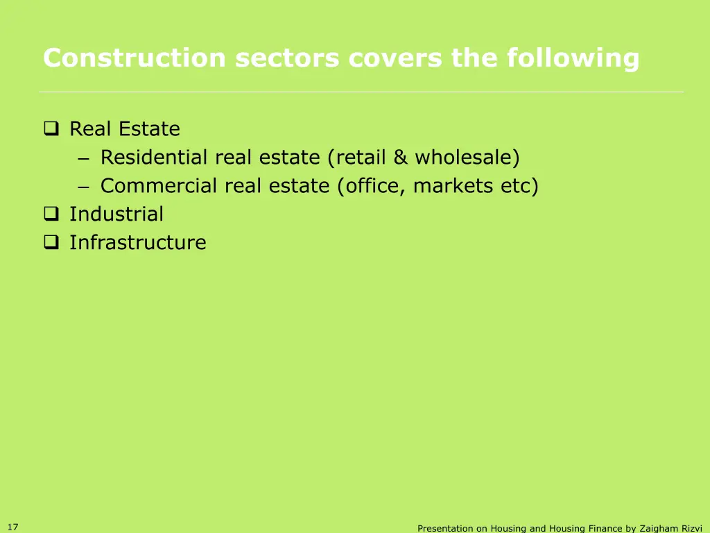 construction sectors covers the following