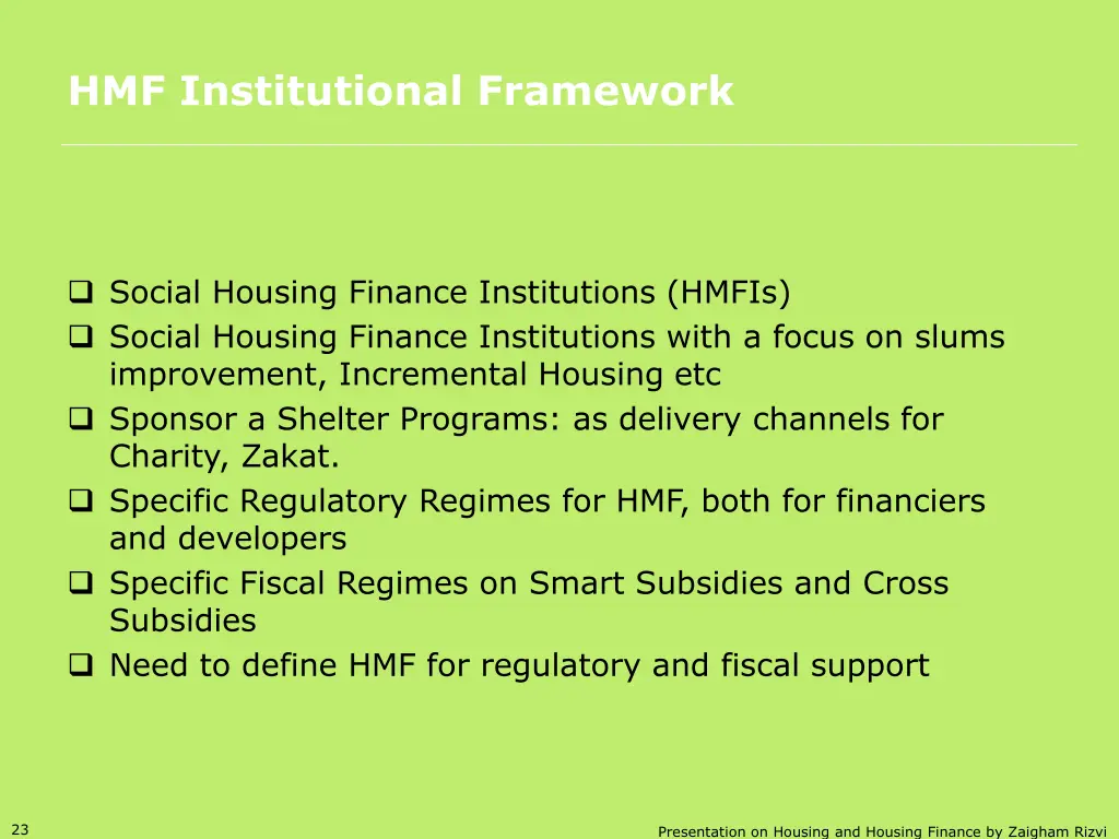 hmf institutional framework