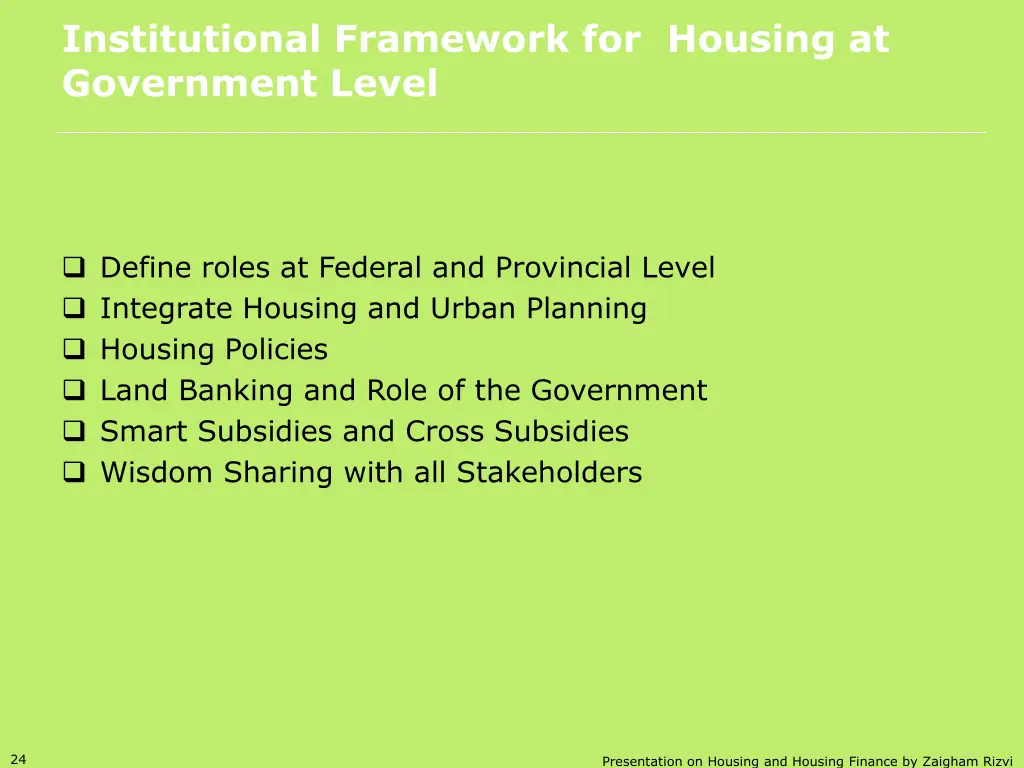 institutional framework for housing at government
