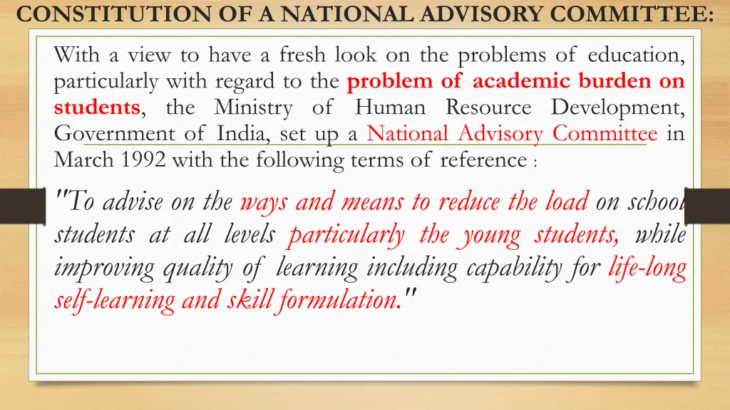 constitution of a national advisory committee