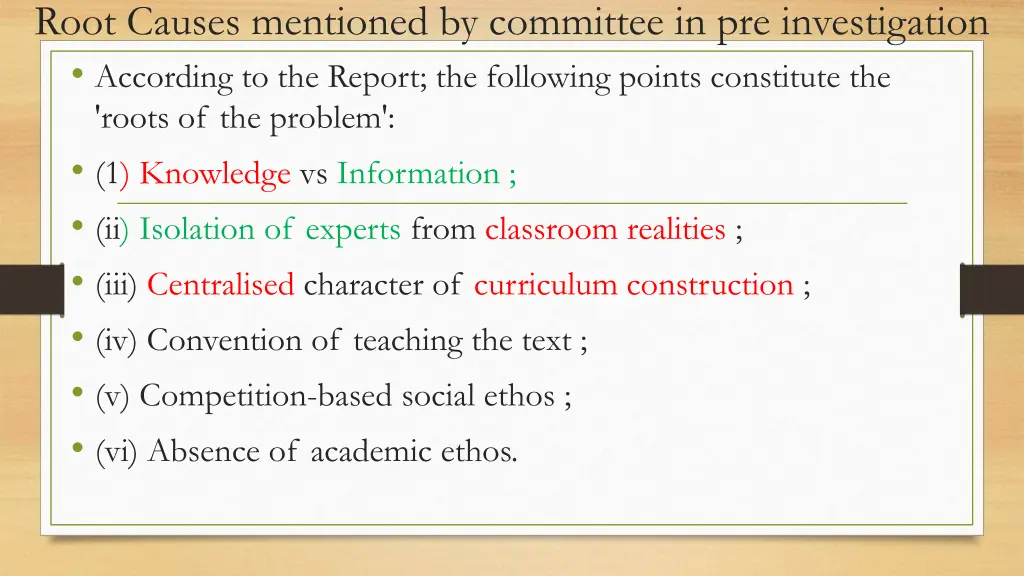 root causes mentioned by committee