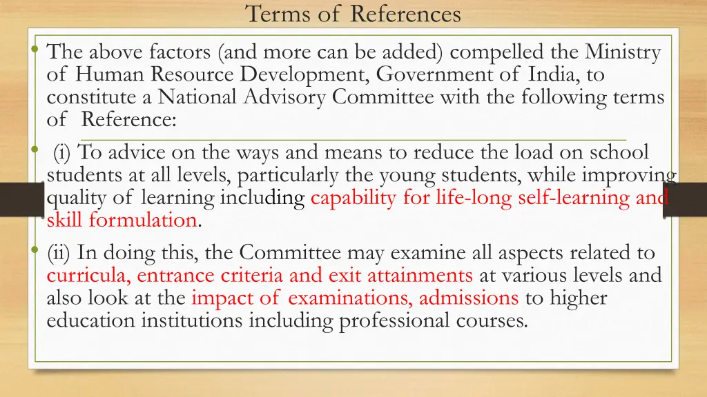 terms of references
