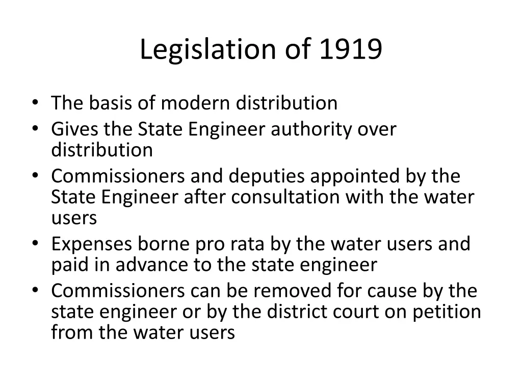 legislation of 1919